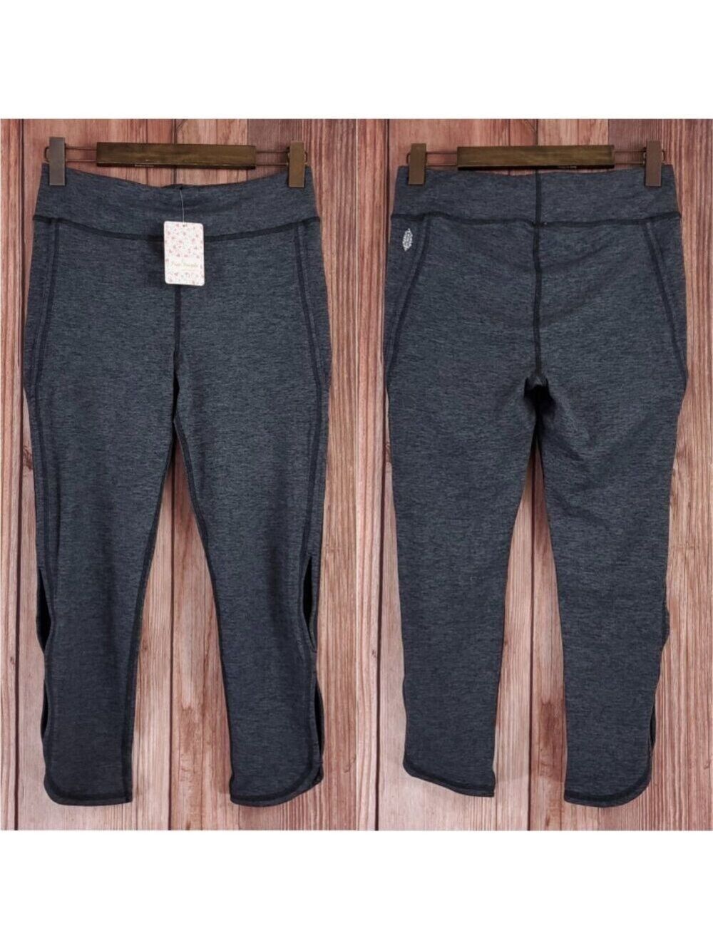 Free People Womens Sz L Gray Movement Infinity High Waisted Cutout Crop Leggings